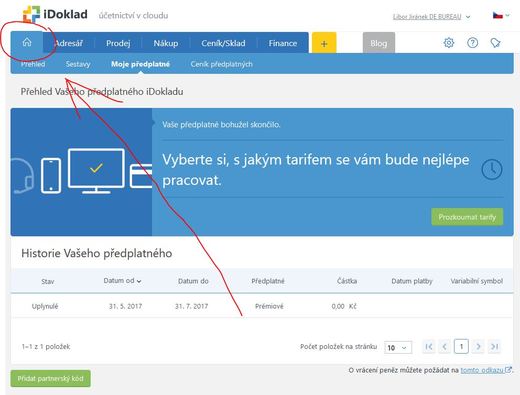 První krok vložení partnerského kódu iDokladu