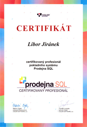 Certifikát Prodejna SQL