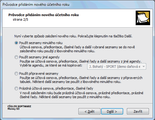 Průvodce přidáním nového účetního roku