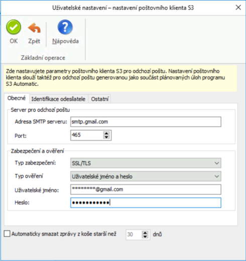 Nastavení poštovního klienta S3 a Gmail